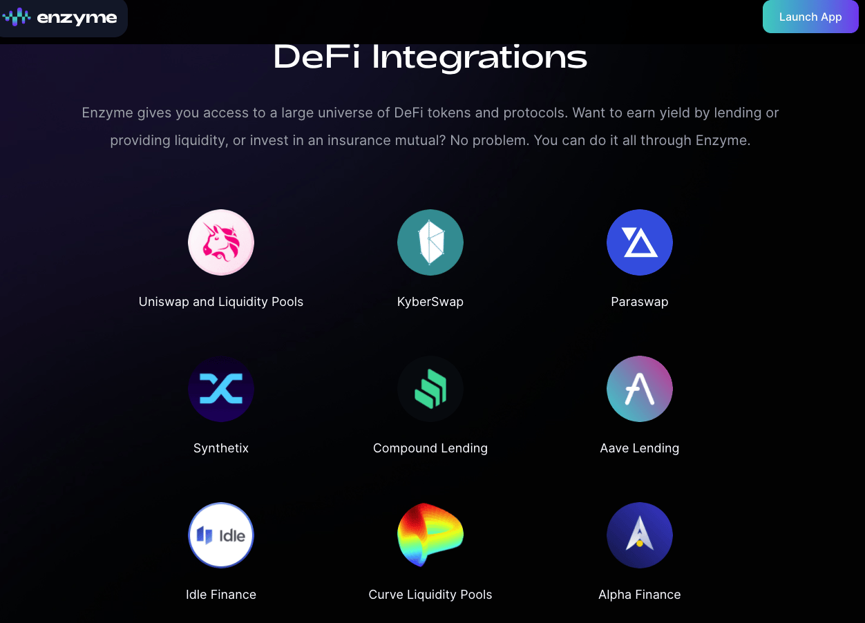 Enzyme Finance Defi integrations